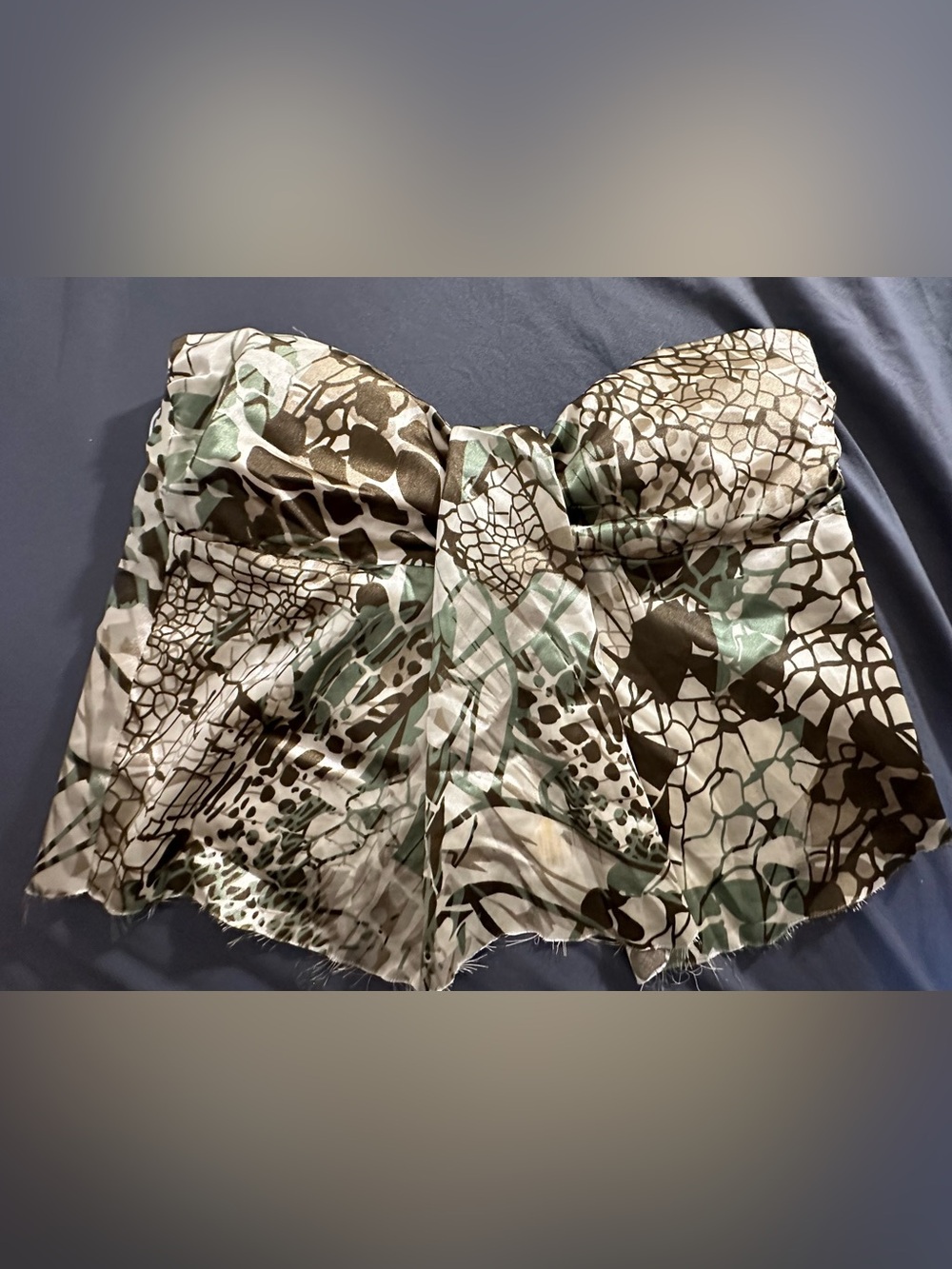 Papaya Floral Print Strapless Bustier Top - Green & Gray